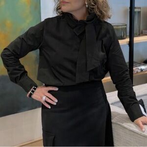 NWT Funnel Neck Black Women's Blouse with Bow Detail sz S